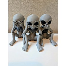 3D Layer Craft Uzaylı Görmedim Duymadım Bilmiyorum Figür Seti Dekoratif Obje Biblo