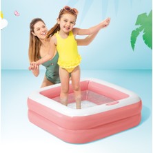 Depomiks Intex Şişme Tabanlı Bebek Havuzu - Mini Kare Bebek ve Çocuk Havuzu 86X86X25 cm - Yumuşak Tabanlı Konforlu Havuz