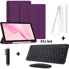 M.TK Moveteck Samsung Galaxy S9 Fe / S10 Fe / S10 Lite 10.9 Inç Uyumlu Smart Flip Kılıf + Bluetoothlu Klavye + Mause + Dokunmatik Stylus Kalem 5'li Set