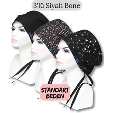 Doktorbonem Standart Beden 3lü Siyah Bone Siyah Tek Renk Siyah Çıtır Siyah Takım Yıldızı Cerrahi Bone