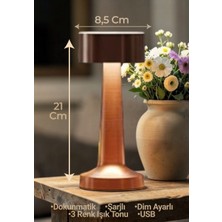 Brokoli Home Dokunmatik Masa Gece Lambası Dokunmatik Lamba Abajur LED Şarjlı Masa Lambası Ledli Gold Rose 21 cm