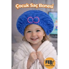 Çocuk Saç Kurutma Bonesi Mavi Mikrofiber Havlu Bone Banyo Sonrası Hızlı Kuruyan Çocuk Saç Bonesi
