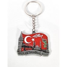 Moncuk Design Türk Bayrağı Zeminli Istanbul Silüeti Anahtarlık Eskitme Gümüş – Tarihi ve Milli Şık Çanta & Anahtar Aksesuarı
