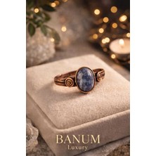 Banum Luxury Doğal Kıyanit (Pozitif Enerjı) Taşlı El Işi Bakır Yüzük
