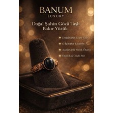 Banum Luxury Doğal Şahin Gözü Taşlı El Işi Tasarım Bakır Yüzük