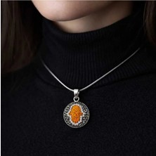 Banum Luxury Doğal Taşlı Fatmaana Eli Temalı Çelik Kolye