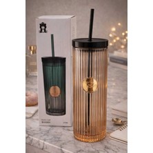 Banum Luxury Premium Lüks Çizgili Cam Pipetli Bardak 470ML