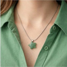 Banum Luxury Doğal Aventurın Kalp Taşı Yıldız Çelik Kolye