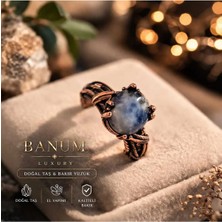 Banum Luxury Doğal Sodalit Taşlı El Işi Şık Bakır Yüzük