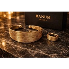 Banum Luxury Zarif Modern Altın Tonlu Bileklik ve Yüzük Setı