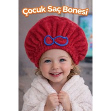 Çocuk Saç Kurutma Bonesi Kırmızı Mikrofiber Havlu Bone Banyo Sonrası Hızlı Kuruyan Çocuk Saç Bonesi