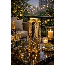 Banum Luxury Yıldız Desenli Altın Tonlu Dekoratif Metal Fener Lamba Balkon ve Ev