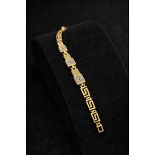 Banum Luxury Şık Altın Renklı Kare Prınt Çelık Bileklik