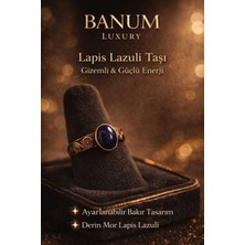 Banum Luxury Derin Mor Lapis Lazuli Doğal Taşli Tasarım Bakır Yüzük
