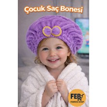Çocuk Saç Kurutma Bonesi Mor Mikrofiber Havlu Bone Banyo Sonrası Hızlı Kuruyan Çocuk Saç Bonesi