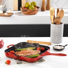 Schafer Guss Chef Döküm Kare Grill Izgara Tava  28X28 cm -Kırmızı