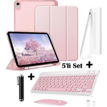 M.TK Moveteck Apple iPad 11 (A16) 2025 10. Nesil 10.9 Uyumlu Smart Flip Kılıf + Bluetoothlu Klavye + Mause + Dokunmatik Kalem Avuç Içi Red Özellikli 5'li Set