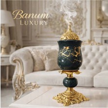 Banum Luxury Lüx Porselan ve Çelik Tütsüluk Gri ve Altın Renkli