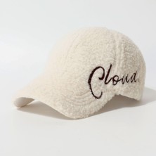 Valkyrie Peluş Şapka Kadın Erkek Unisex Kışlık Şapka Cloud Nakışlı Ayarlanabilir Bej Teddy Şapka Beyaz
