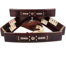 Tavla - Sedef Kakmalı Oval Oymalı Masif Ahşap Okey Takımı