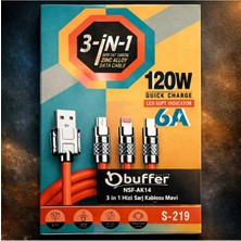 Banum Luxury 3-In-1 Arada Şarj Kablosu 120W Hizli Şarj