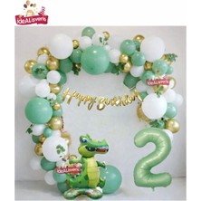 Bkmc Dinozor Temalı Yaş Balonlu Doğum Günü Parti Seti Yeşil Gold Balon Seti & Dino Balon Seti