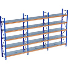 Raffar 5 Katlı 3li Bitişik Endüstriyel Depo Raf Sistemi – Hafif Yük Rafı