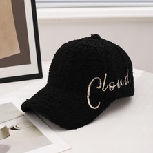 Valkyrie Peluş Şapka Kadın Erkek Unisex Kışlık Şapka Cloud Nakışlı Ayarlanabilir Bej Teddy Şapka Siyah