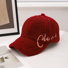 Valkyrie Peluş Şapka Kadın Erkek Unisex Kışlık Şapka Cloud Nakışlı Ayarlanabilir Bej Teddy Şapka Kırmızı