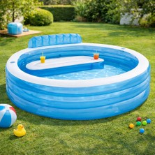 Nunu Şişme Aile Havuzu 229X218X79 cm | Oturma Koltuklu Sırt Dayamalı Büyük Boy Bahçe Havuzu 590 L