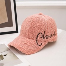 Valkyrie Peluş Şapka Kadın Erkek Unisex Kışlık Şapka Cloud Nakışlı Ayarlanabilir Bej Teddy Şapka Pembe