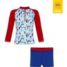 Daring Littles Uv Korumalı Upf 50+ Çocuk Yüzme Seti - Uzun Kollu Penguen Desen Üst & Boxer Alt - Geri Dönüştürülmüş Kumaş - Tappy Koleksiyonu