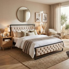 Unimet Mithra Metal Karyola - Siyah Krem - Konik Geçme - Konfor Destekli Latalı - 90x190/90x200/120x200