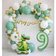 Bkmc Party Dinozor Temalı Yaş Balonlu Doğum Günü Parti Seti Yeşil Gold Balon Seti & Dino Balon Seti