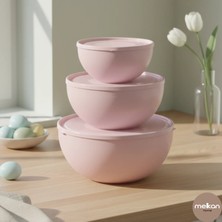 Melkan Home 3'lü Kapaklı Yuvarlak Saklama Kabı Seti 0,6L + 2,5L + 4L – BPA Free İçiçe Geçmeli, Mikrodalga Uyumlu