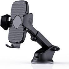 Sezy Uzun Kollu Araç İçi Telefon Tutucu – Karbon Desenli Gövde + Vantuz Taban (Cam & Torpido Uyumlu)