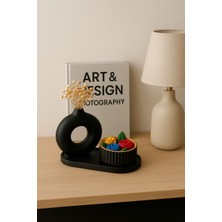 Dekoratif Siyah Mumluk ve Vazo Seti Kuru Çiçekli Modern Salon Ofis Masa Üstü Aksesuar