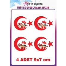 F17 Ajans 23 Nisan Temalı 4 Adet Ütü ile Yapışan Tekstil Kumaş Tişört Dtf Baskı