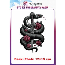 F17 Ajans Yılan Gotik Temalı Ütü ile Yapışan Tekstil Kumaş Tişört Dtf Baskı