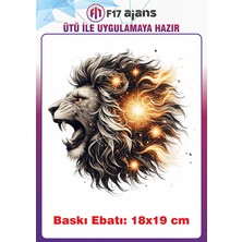 F17 Ajans Aslan Burcu Temalı Ütü ile Yapışan Tekstil Kumaş Tişört Dtf Baskı