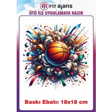 F17 Ajans Basketbol Topu Temalı Ütü ile Yapışan Tekstil Kumaş Tişört Dtf Baskı