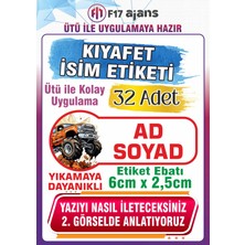 F17 Ajans Turuncu Araba Temalı Okul Kıyafet Etiketi Isme Özel Tekstil Baskı