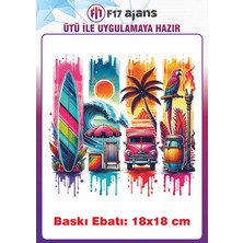 F17 Ajans Deniz Kum Güneş Temalı Ütü ile Yapışan Tekstil Kumaş Tişört Baskı