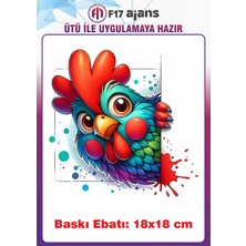 F17 Ajans Horoz Ütü ile Yapışan Tekstil Kumaş Tişört Dtf Baskı