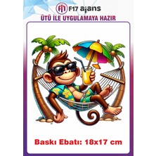 F17 Ajans Maymun Yaz Temalı Ütü ile Yapışan Tekstil Kumaş Tişört Baskı
