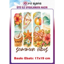 F17 Ajans Deniz Kum Güneş Temalı Ütü ile Yapışan Tekstil Kumaş Tişört Baskı