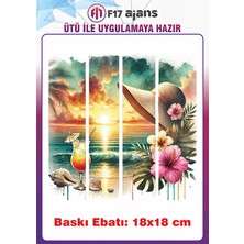 F17 Ajans Deniz Kum Güneş Temalı Ütü ile Yapışan Tekstil Kumaş Tişört Baskı