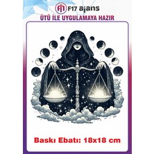 F17 Ajans Terazi Burcu Temalı Ütü ile Yapışan Tekstil Kumaş Tişört Dtf Baskı