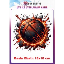 F17 Ajans Basketbol Topu Temalı Ütü ile Yapışan Tekstil Kumaş Tişört Dtf Baskı