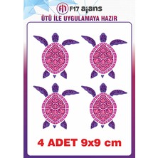F17 Ajans 4 Adet Deniz Kaplumbağası Temalı Ütü ile Yapışan Tekstil Kumaş Tişört Dtf Baskı